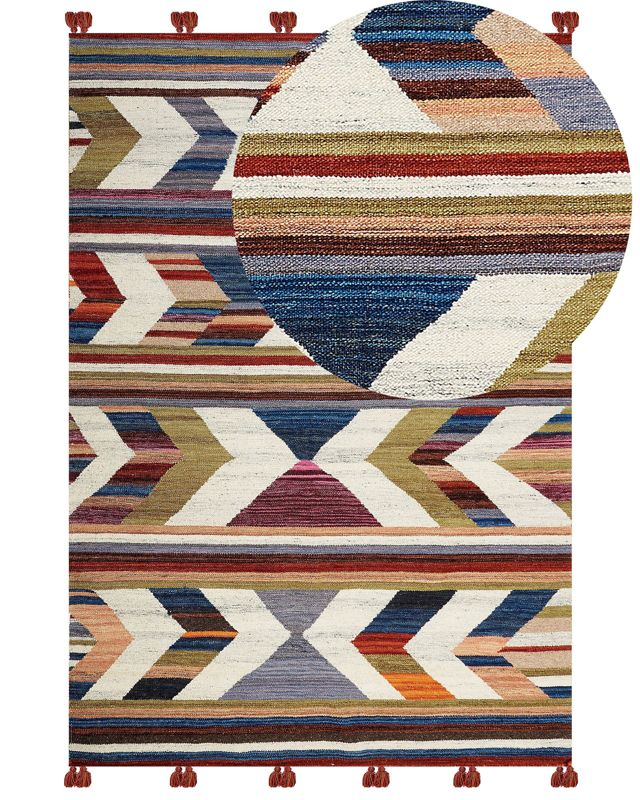 Dywan wełniany kilim 140 x 200 cm wielokolorowy Mrgashat 1 szt.