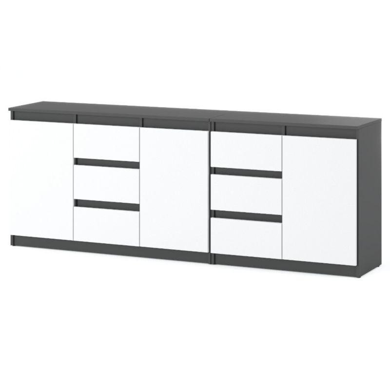 Komoda Hurtownia-Mebli Szuflady 6 Best Agnes 200cm Szary Mat Biały Mat 200x35x75 cm 1szt.