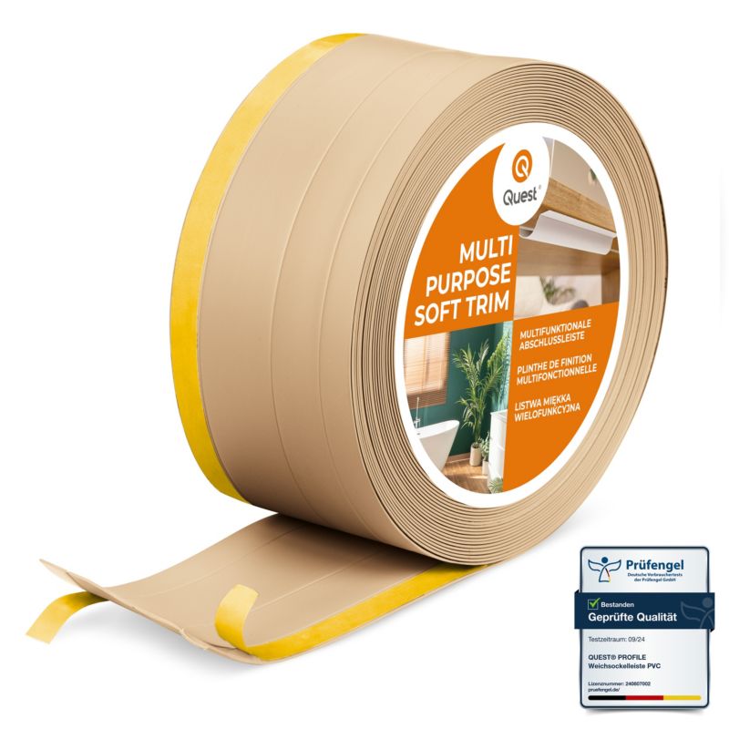 Listwa wykończeniowa W2 z PCV 4w1 120mm, QUEST samoprzylepna, maskująca elastyczna listwa podłogowa, ścienna, piaskowy, 10m