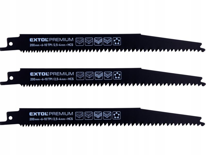 Brzeszczot do piły szablastej Extol premium drewno 200 mm 6TPI 3 szt