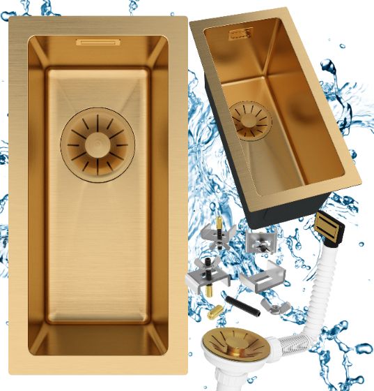 Zlewozmywak stalowy Jednokomorowy Granitan Silvo2244 Kuchenny z syfonem Złoty LUX 1kpl.