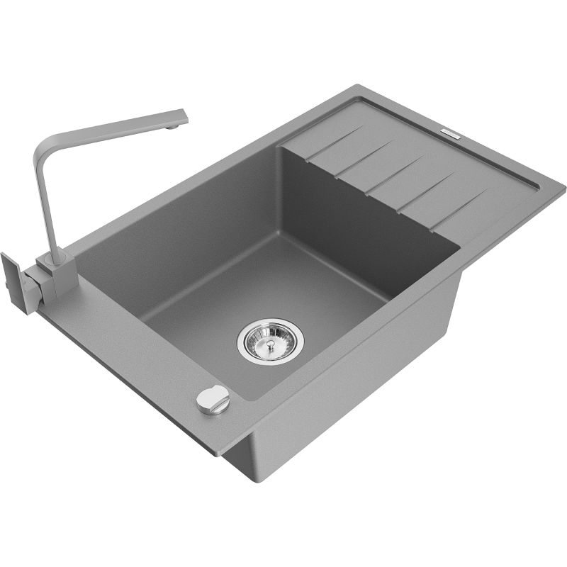 Zlewozmywak granitowy 1-komorowy Mexen Elias z ociekaczem i baterią kuchenną Savita beżowy - 6511-69-672601-69 1 szt.