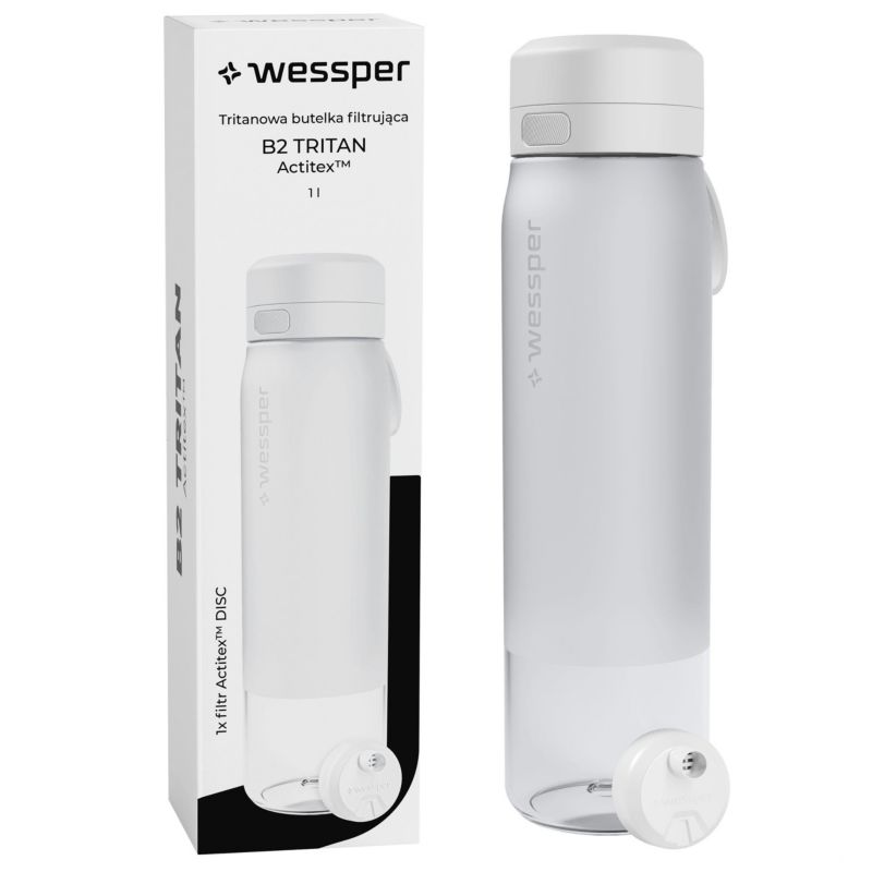 Butelka na wodę, Wessper, filtrująca, tritanowa, bidon, z filtrem wody, bez BPA, 1 L, B2 TRITAN Actitex, biała, 1szt