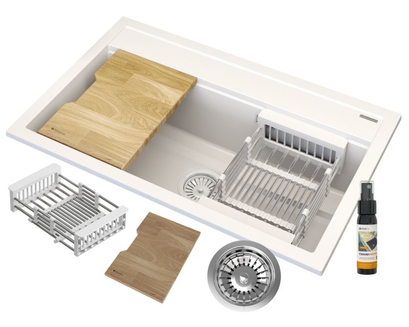 Zlewozmywak Granitowy Granitan Asti Jednokomory z Syfonem, Ociekarką i Deską 1kpl.