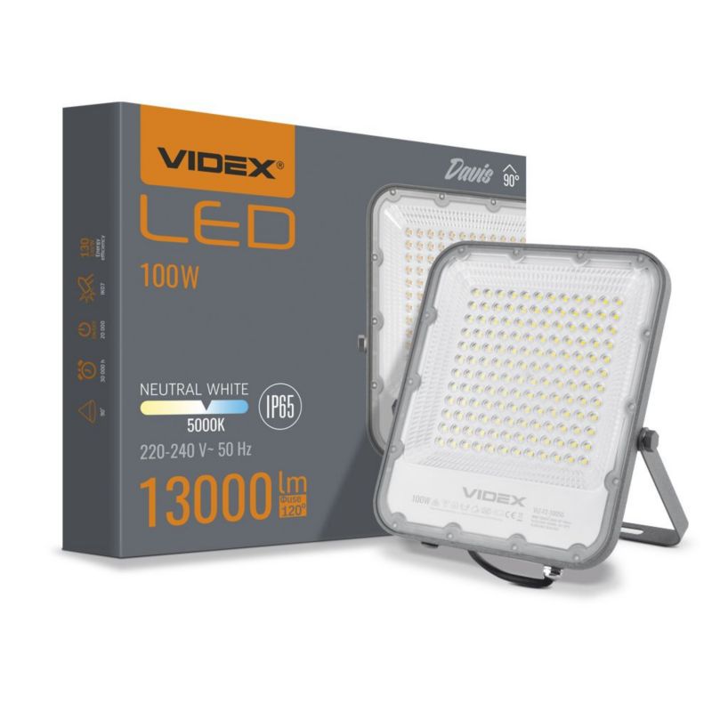 Naświetlacz LED Videx szary LED 100W 5000K 13000lm IP65 wym: 28,43 x 25,3 x 3,09 cm aluminium - 1 szt.