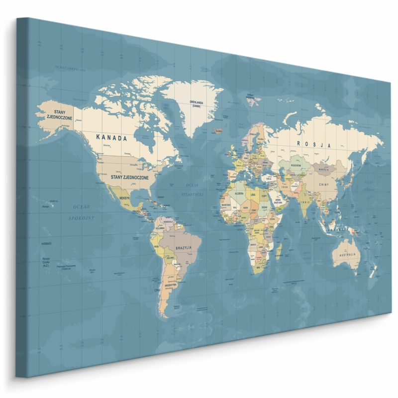 Obraz Muralo Mapa Świata Po Polsku 100x70 cm 1 szt.