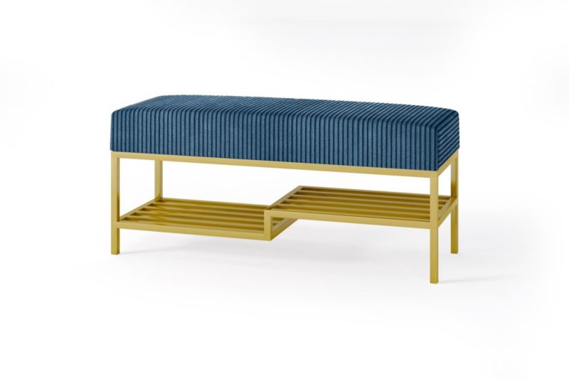Ławka tapicerowana z półką Bettso Mello 80 cm w tkaninie poso na złotym stelażu granatowy 1szt.