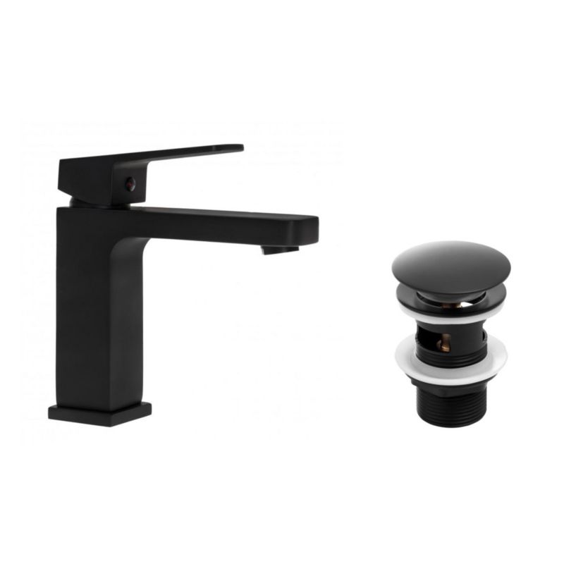 Zestaw Yoka Home bateria umywalkowa stojąca i korek klik-klak z przelewem czarny - 1 szt.