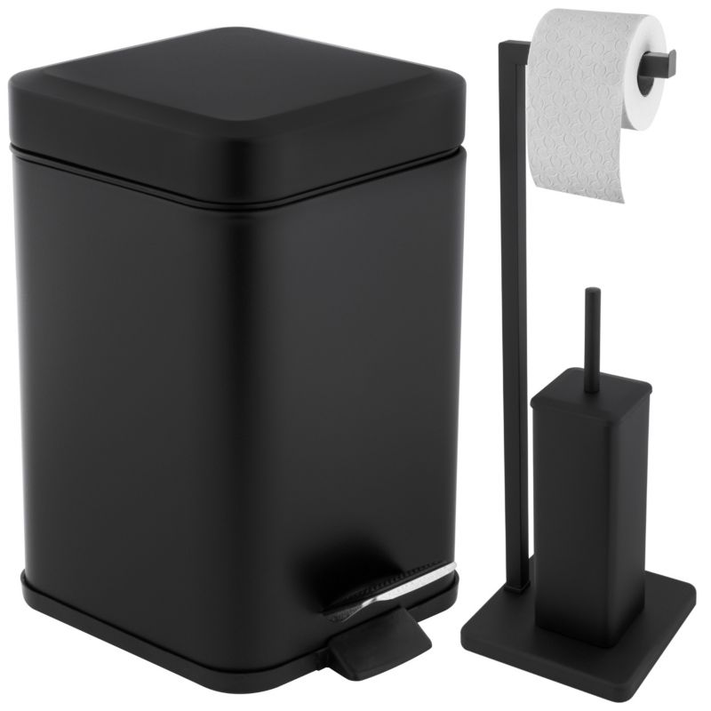 Zestaw Łazienkowy Yoka Home Czarny Kosz na śmieci i Stojak na Papier toaletowy ze Szczotką do WC 1 szt.