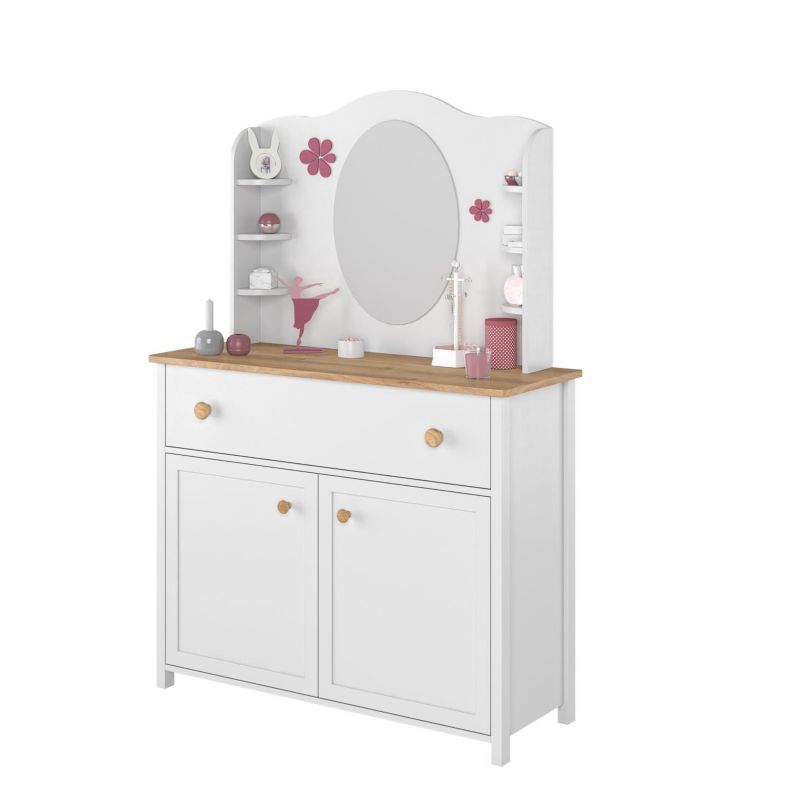 Komoda Bettso Story dwudrzwiowa z toaletką i pojemną szufladą biały 1szt.