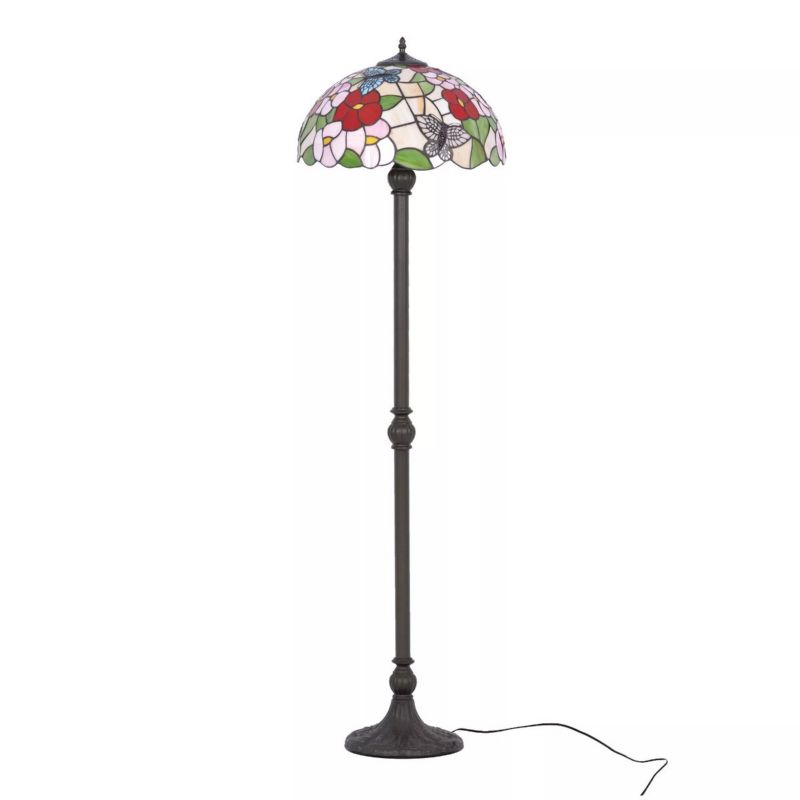 Lampa podłogowa stojąca Kaja Butterfly mutlikoloo-antyczny brąz witrażowa Tiffany 2 x E27 x 20W wym: 150 x 40 x 40 cm - 1 szt.
