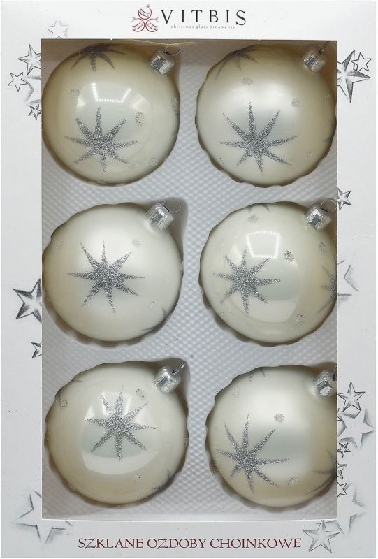 Bombki szklane Vitbis gwiazdki 8 cm biała 6 szt.