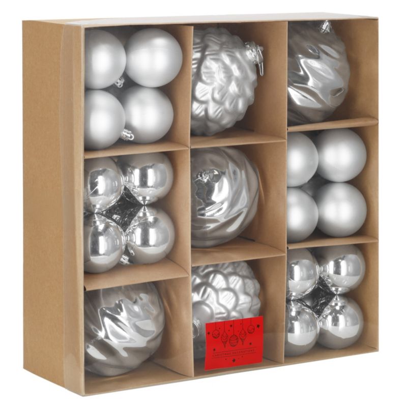 Bombki choinkowe, zestaw 37 szt. Springos dekoracji do stroika, nietłukące srebrne 1 kpl.