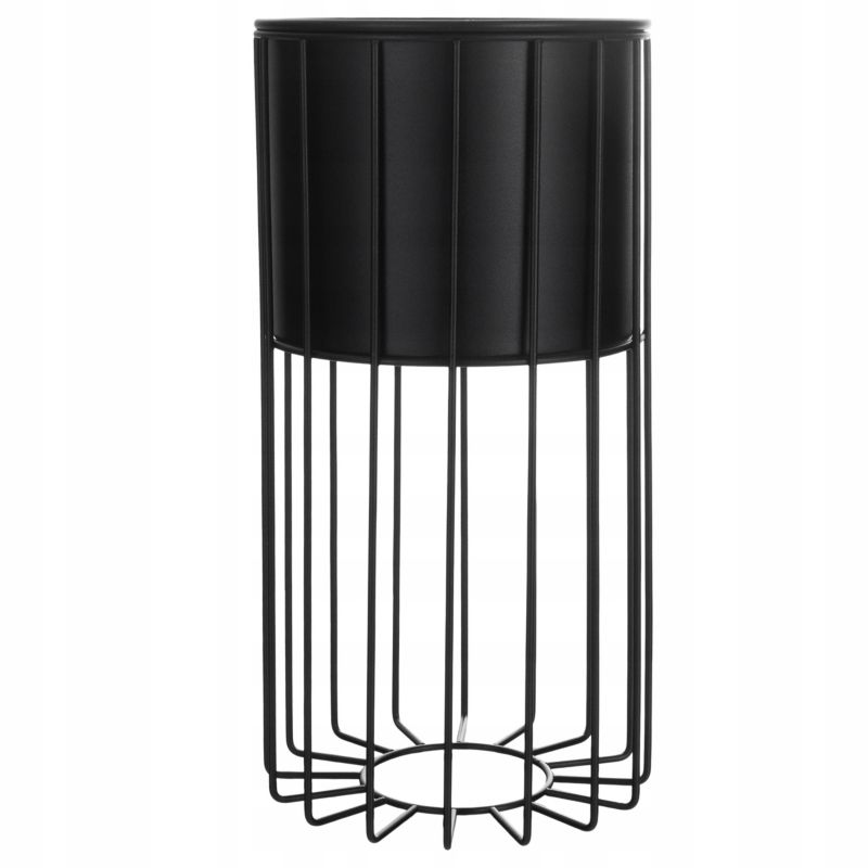 Urokliwe Wnętrza Kwietnik Stojący Metal Czarny Matowy Stojak Loft Druciany 42Cm - 1 szt.