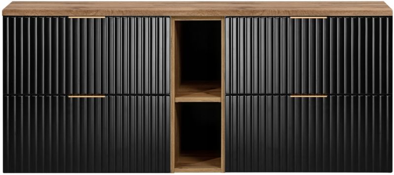 Szafka łazienkowa Furnidea 140 cm wisząca z blatem dąb Wotan Flow czarny mat 1 szt.