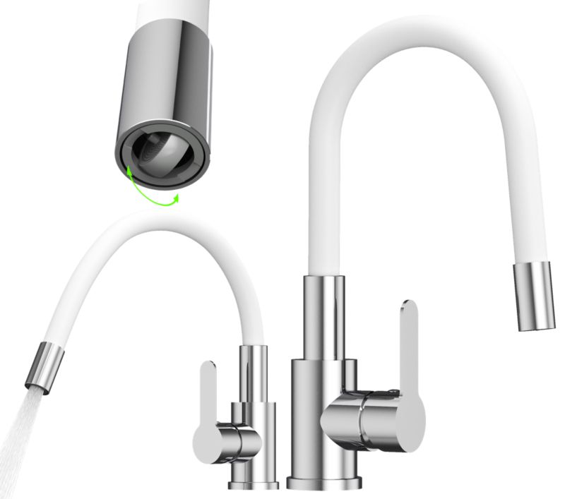 Bateria kuchenna Grado Plus Granitan z elastyczną wylewką biały obrotowy perlator