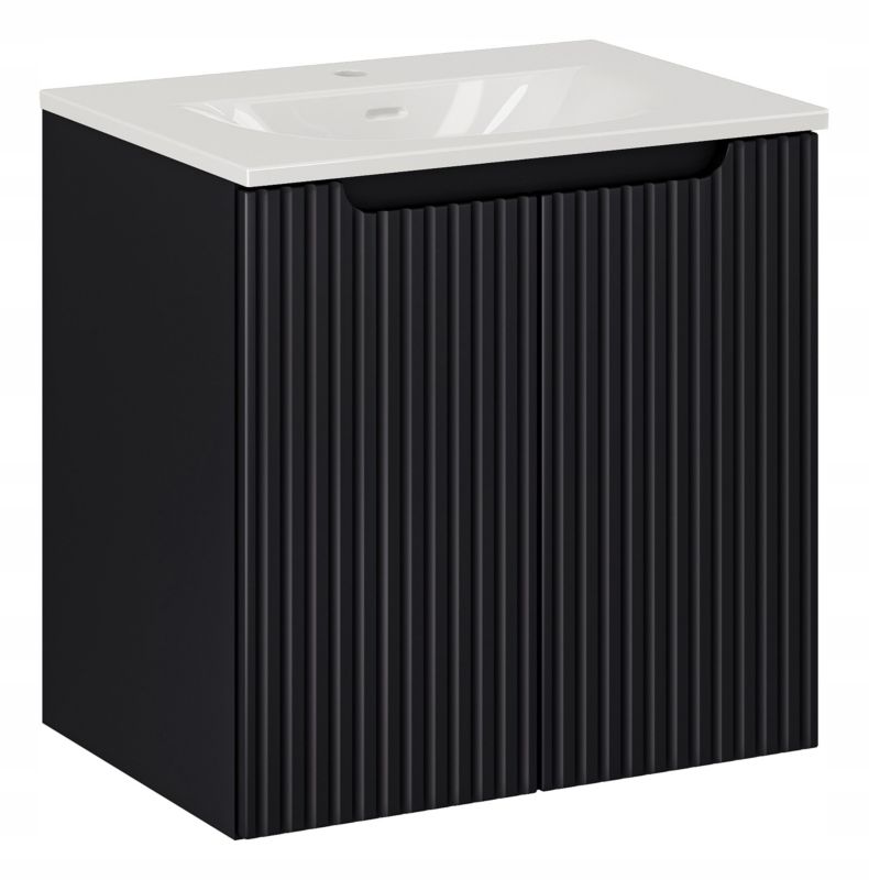 Szafka z umywalką łazienkowa Furnidea 60 cm wisząca czarna ryflowane fronty Nova Black 2 drzwi 1 szt.