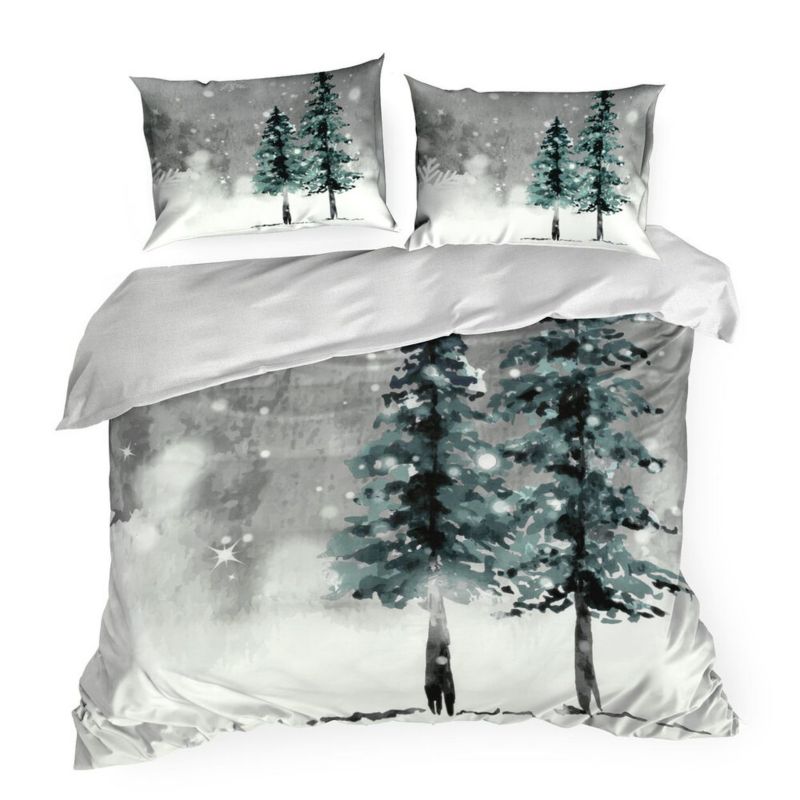 Pościel Świąteczna FOREST Eurofirany Bawełniana Biało Szara 160X200 Cm Kpl.