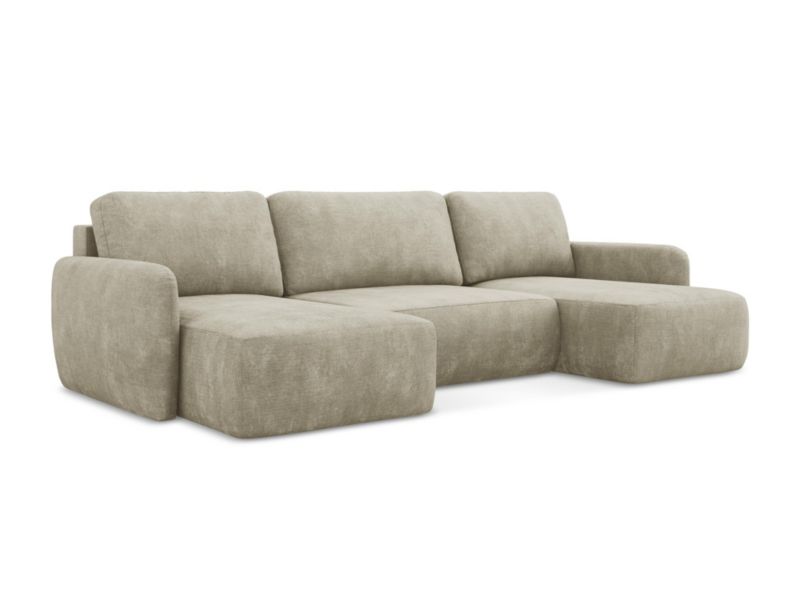 Sofa panoramiczna z funkcją spania LaMiaSofa CORLE z tkaniny szenilowej 290x148 cm beżowy 1 szt.
