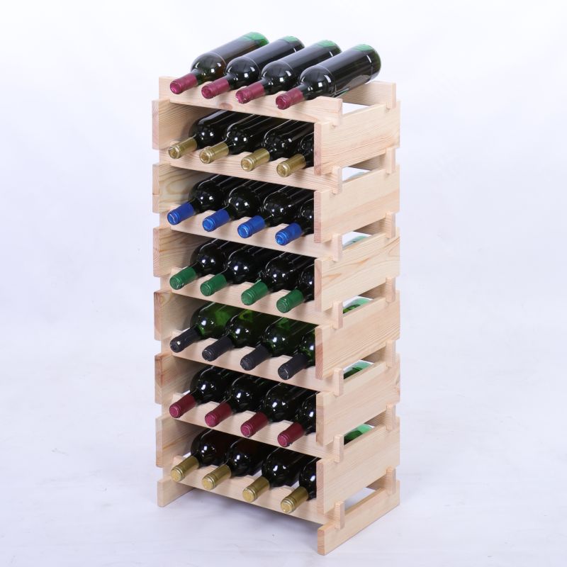 Stojak na wino MODO24 regał modułowy na butelki 7 leżni x 4 butelki montaż bez narzędzi naturalne drewno 1 szt.