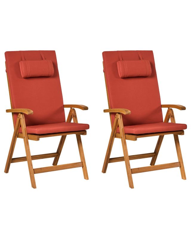 Zestaw 2 krzeseł ogrodowych z poduszkami Java premium Drewno akacjowe Czerwony 1 par.