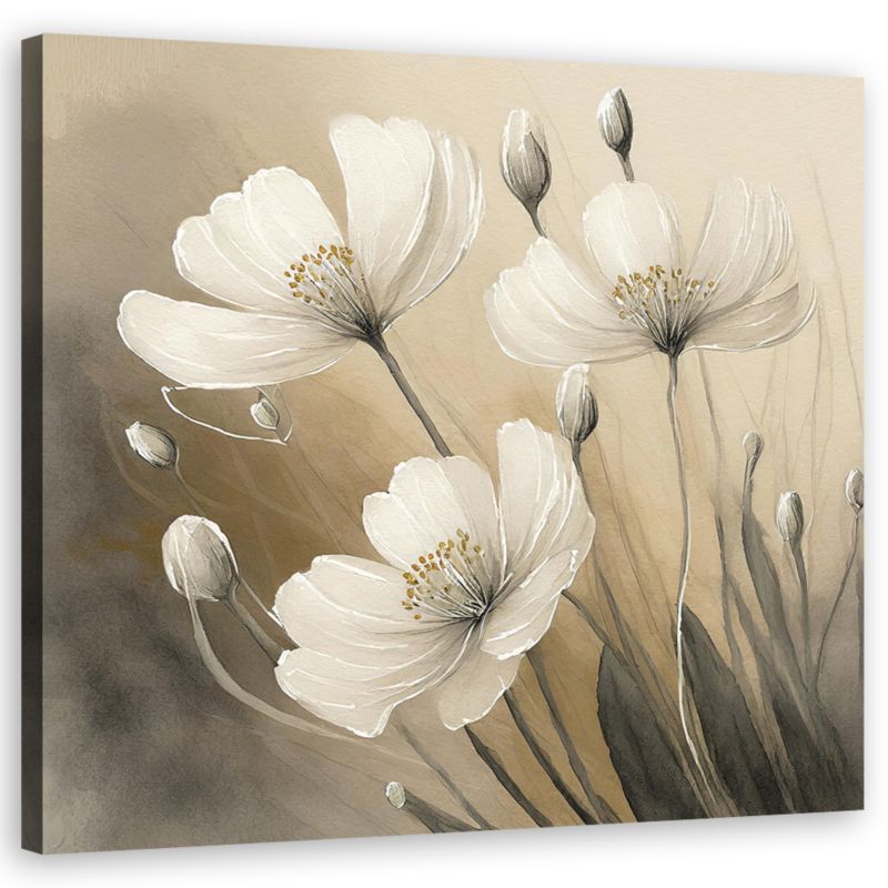 Obraz do salonu sypialni Feeby Białe Kwiaty Botanika Beżowy 60x60 cm 1szt