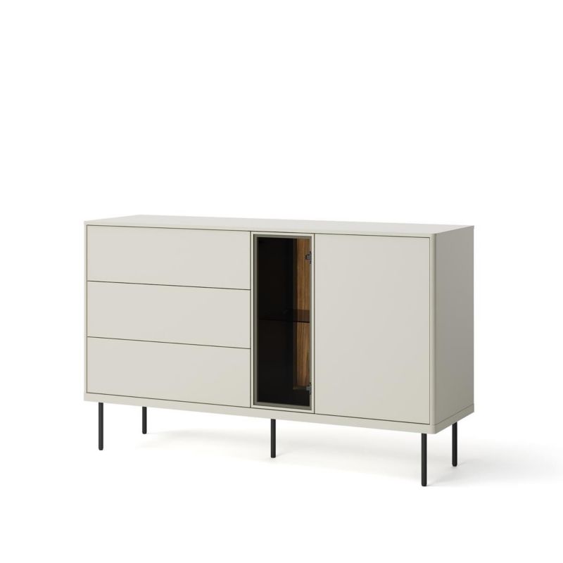 Komoda dwudrzwiowa Bettso Eliro z szufladami i przeszklonym frontem na czarnych nogach kaszmir 1szt.