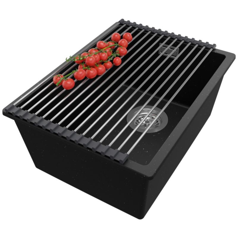 Zlewozmywak Londyn Slim PRIMAGRAN Nablatowy 36x47cm do szafki od 40cm z Syfonem i Dodatkiem Czarny Metalik 1 szt.