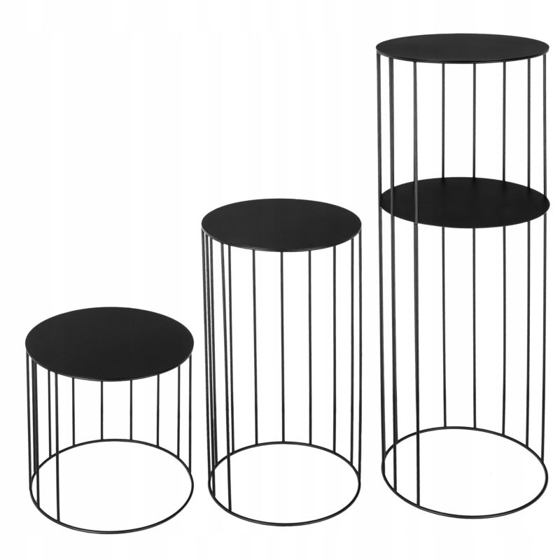 Kwietnik Urokliwe Wnętrza Zestaw 3X Rozmiary Stojak Na Kwiaty Loft Metalowy Stoliki - 3 szt.