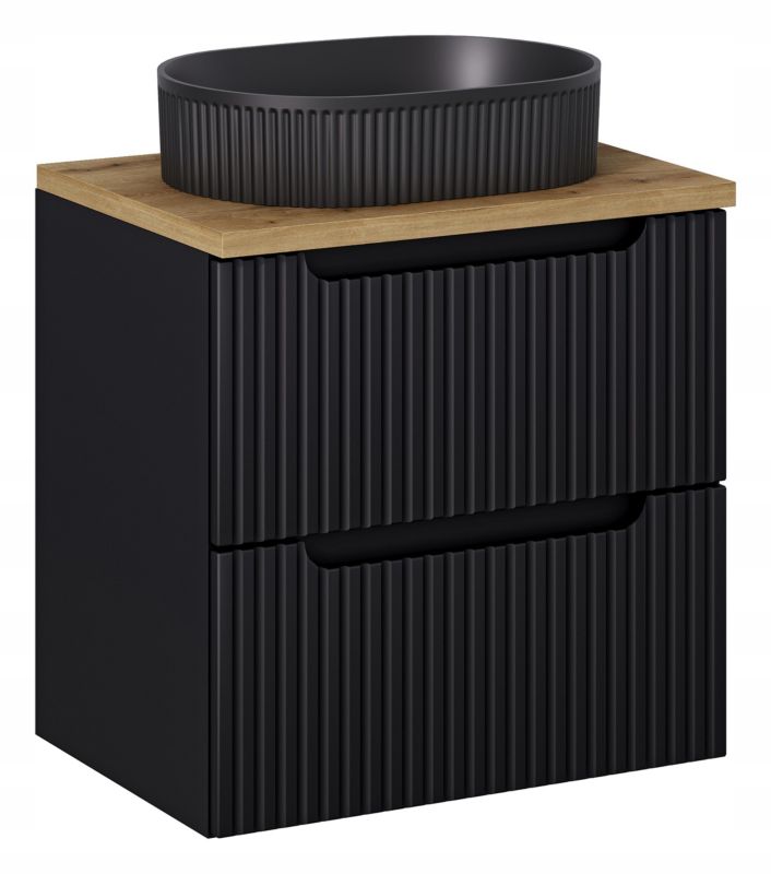 Szafka pod Umywalkę łazienkowa 60 cm Wisząca z Blatem Dąb Nova Black Czarna z Umywalką Furnidea 1 szt.