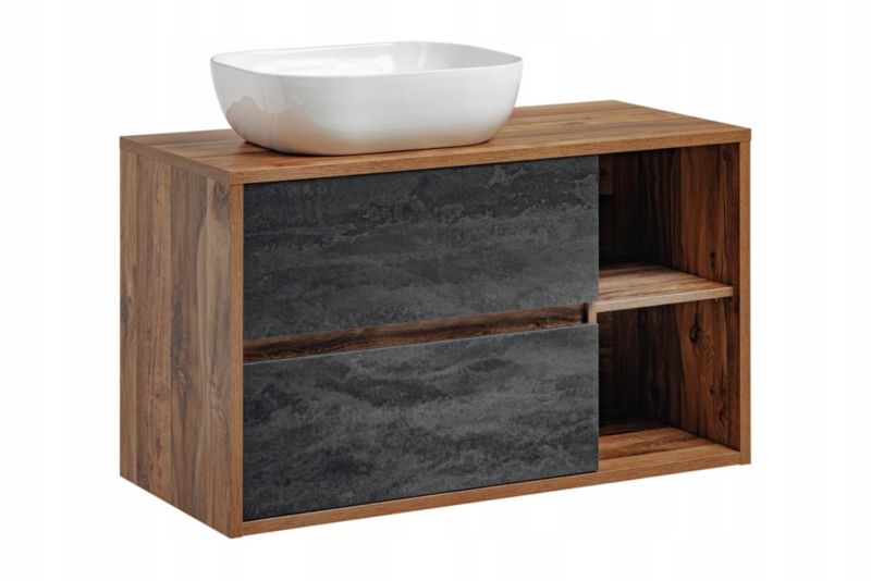Szafka łazienkowa Furnidea 100 cm wisząca z umywalką beton dąb Hampton Concrete 1 szt.
