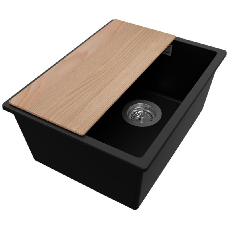 Zlewozmywak Londyn Slim PRIMAGRAN Nablatowy 36x47cm do szafki od 40cm z Syfonem i Dodatkiem Czarny 1 szt.