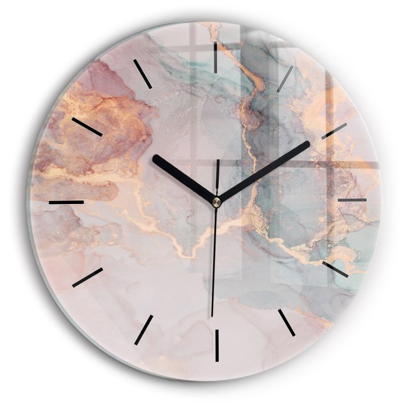Zegar szklany czarne wskazówki Wallfluent fi30 cm Tekstura marmuru 1 szt.