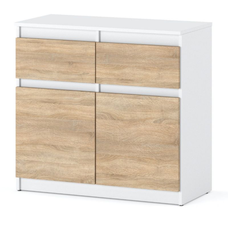 Komoda Hurtownia-Mebli Szuflady 2 Oleksa 2D2SZ 80cm Biały Mat Dąb Sonoma 80x35x75 cm 1szt.