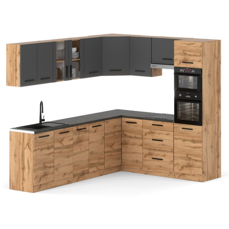 Zestaw Kuchenny Hurtownia-Mebli Z Blatem Kuchnia Marra Narozna 460cm Dąb Wotan Szary Mat/Dąb Wotan 460x47x145 cm 1szt.