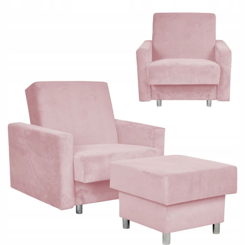 Fotel do salonu rozkładany z podnóżkiem pojemnikiem Family Meble Alicja róż 1szt