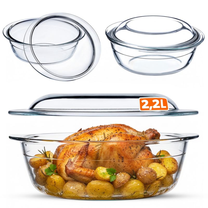 Naczynie Żaroodporne KADAX 2,2L Z Pokrywką małe Do Zapiekania Okrągłe Szklane 1szt.