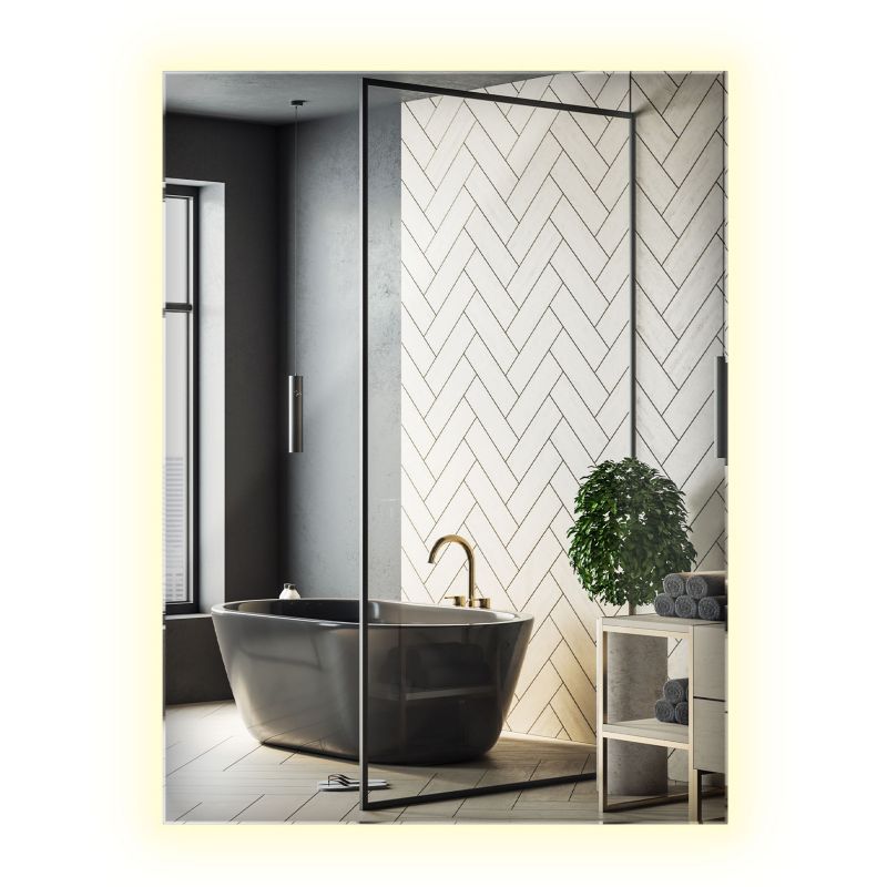 Bezramowe Lustro Wiszące Wallfluent 80 cm x 60 cm Prostokątne Neutralne Światło LED 1 szt.