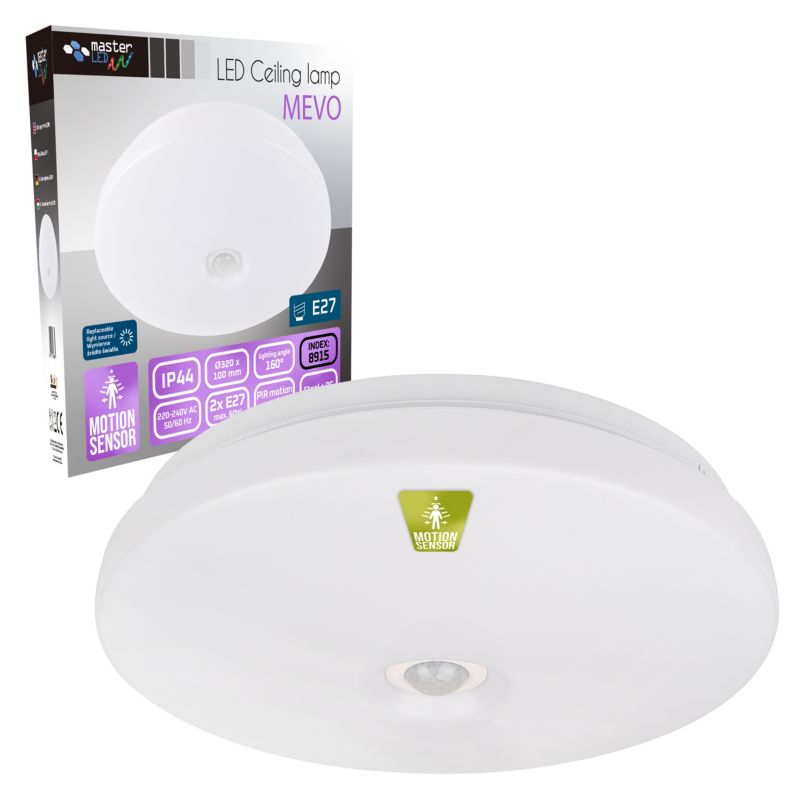 Plafon LED MasterLED Mevo 2xE27 z czujnikiem ruchu PIR Regulowany IP44 1 szt.