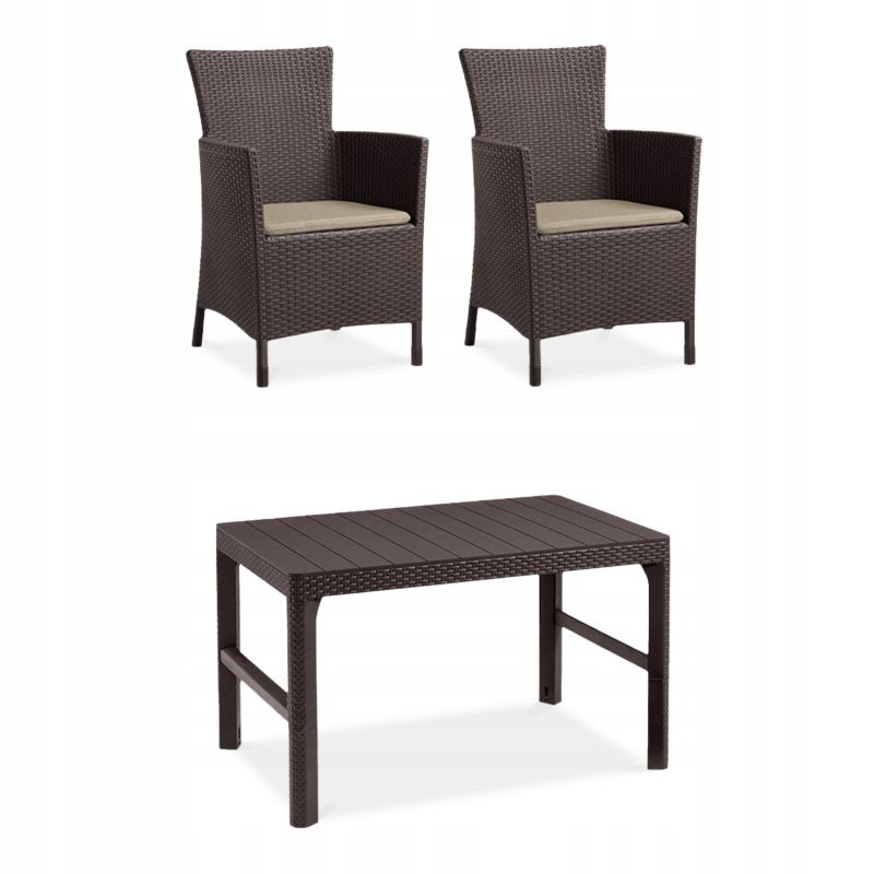 Zestaw Mebli Ogrodowych na balkon taras Fotel Stolik Iowa/Lyon2+1 brązowy 1 szt