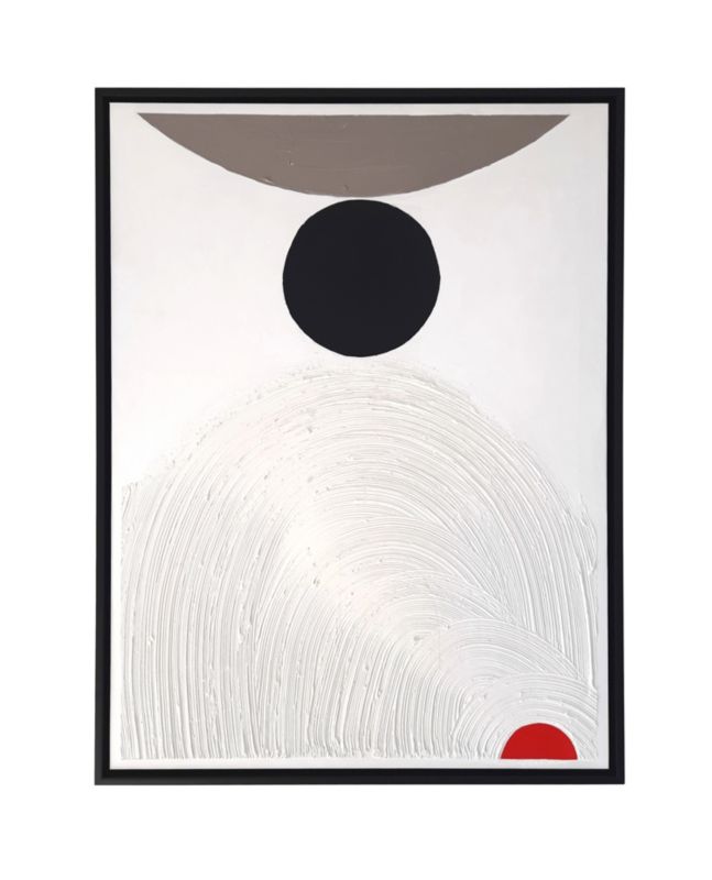 Obraz na płótnie biały z czerwoną kropką, obraz malowany ręcznie 60x80 oprawiony w ramę Frames Factory