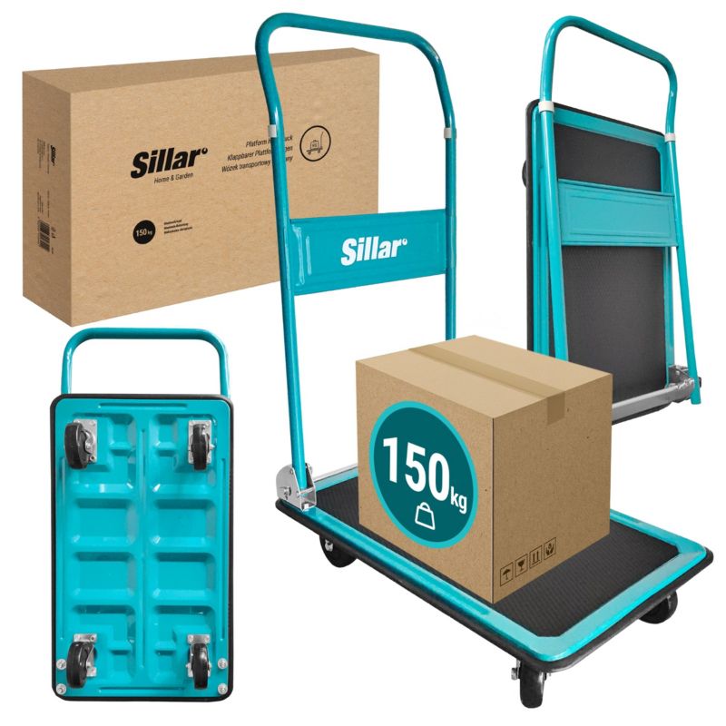 Wózek transportowy, Sillar, do 150 kg, składany, solidna konstrukcja, pokrycie PVC, 2 skrętne koła, składany uchwyt, 103x73x47cm