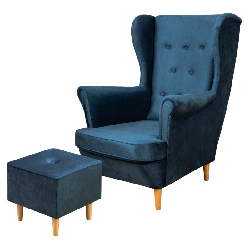 Zestaw skandynawski Fotel uszak Bonni Floki z podnóżkiem Granatowy 1 szt.
