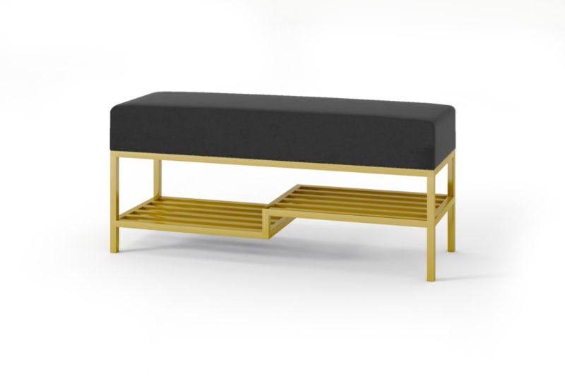Ławka tapicerowana z półką Bettso Mello 80 cm do przedpokoju na złotym stelażu czarny 1szt.