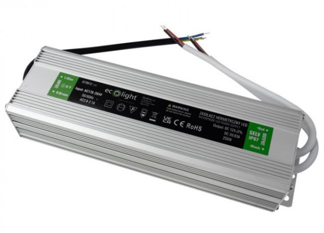Zasilacz Eco light LED hermetyczny 250W 12V 20.83A EC79612 1szt.