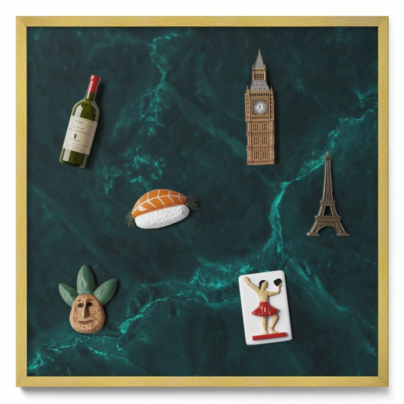 Tablica na magnesy Tulup 50x50 cm Marmur butelkowa zieleń w złotej ramie 1 szt.