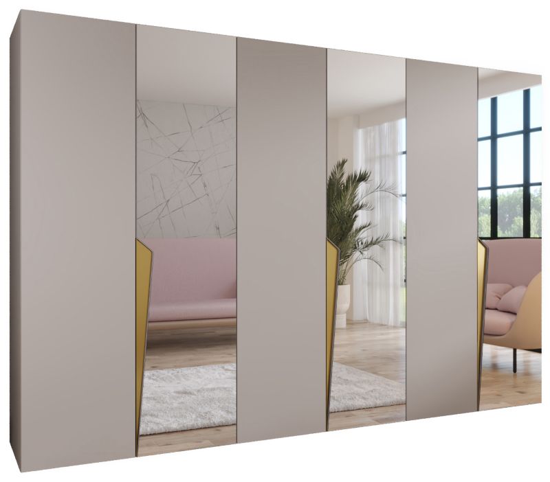 Szafa uchylna z lustrem otwierana Abiks PIANO 2 300 (3x100) wys 202 cm Kaszmir + Złoty 1 szt