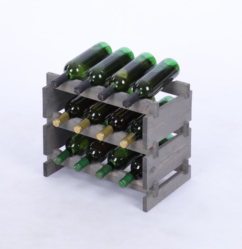 Stojak na wino MODO24 regał modułowy na butelki 3 leżnie x 4 butelki montaż bez narzędzi impregnacja szara 1 szt.