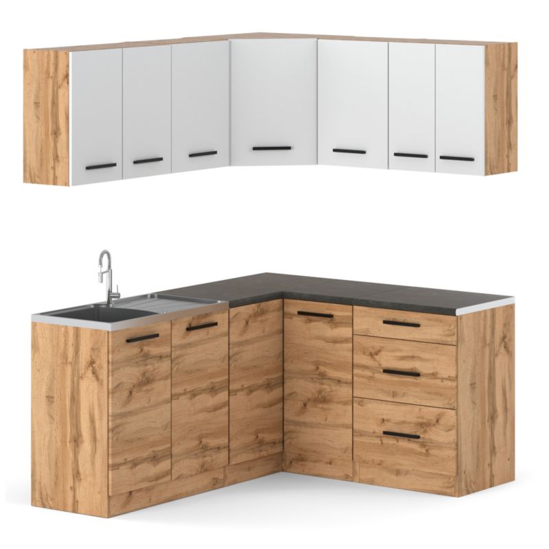 Zestaw Kuchenny Hurtownia-Mebli Z Blatem Kuchnia narożna Diana 320cm Dąb Wotan Biały Mat/Dąb Wotan 320x47x145 cm 1szt.