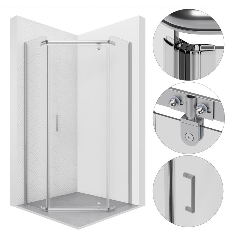 Kabina prysznicowa 80x80 pięciokątna uchylna MILNE SEVANTE chrom 1 szt.